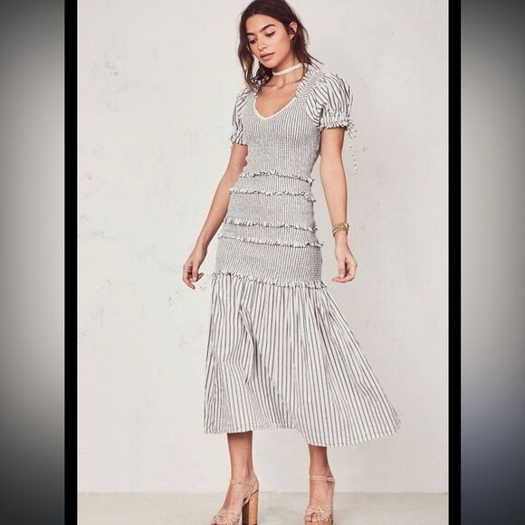 LOVESHACKFANCY THEA DRESS - STRIPE Navy/White Large - Picture 1 of 15